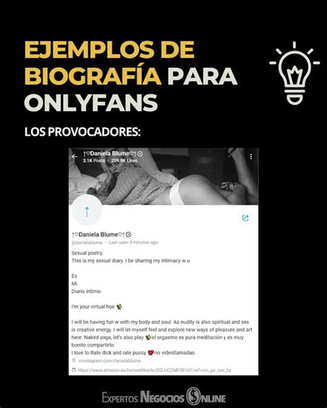 biografa para onlyfans ejemplos|Onlyfans Bio Ideas That REALLY Work & Example。